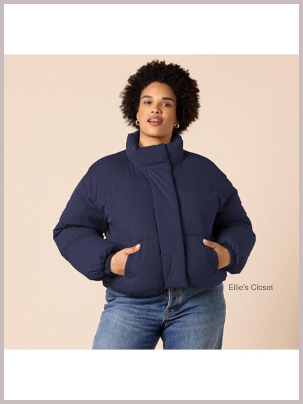 Women's Cropped Full-Zip Puffer Jacket Quilted Matte Sherpa Fleece Snaps - Picture 5 of 6